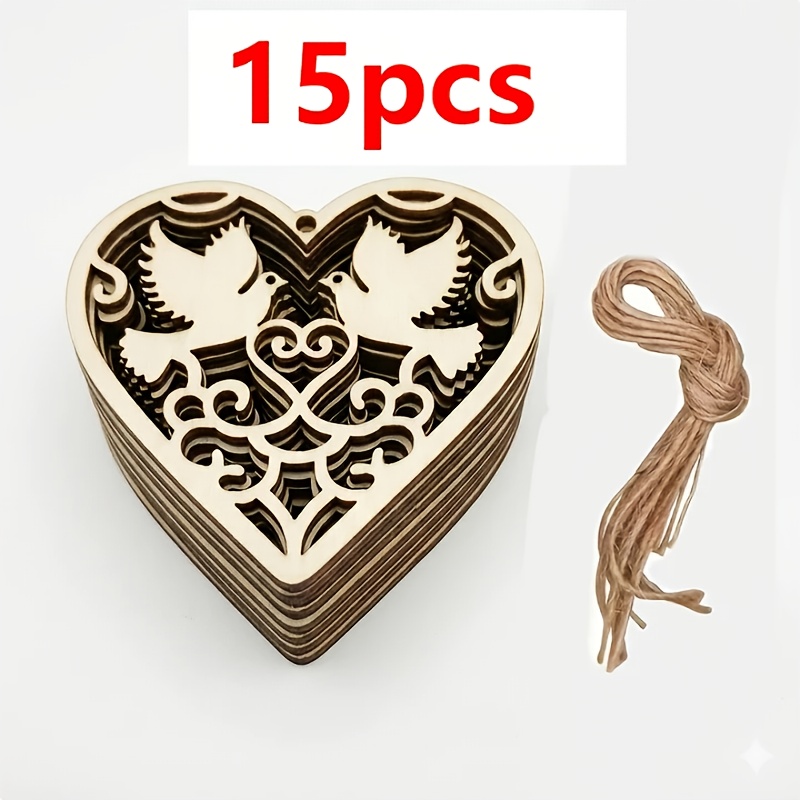 TEMU 15 pz Pendenti in Legno a Cuore Intagliato (8 cm) - di Legno Decorativi a Forma di Uccello per Albero di Natale, da Appendere al Muro e Progetti