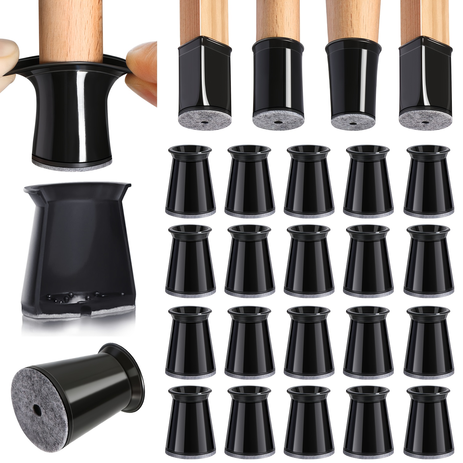 

24pcs Black Silicone Chair Leg Protectors With Polished Metal - -free, Easy Furniture Caps With Felt Pads, Noise-reducing, Fit For Use, Chair Leg Floor Protectors