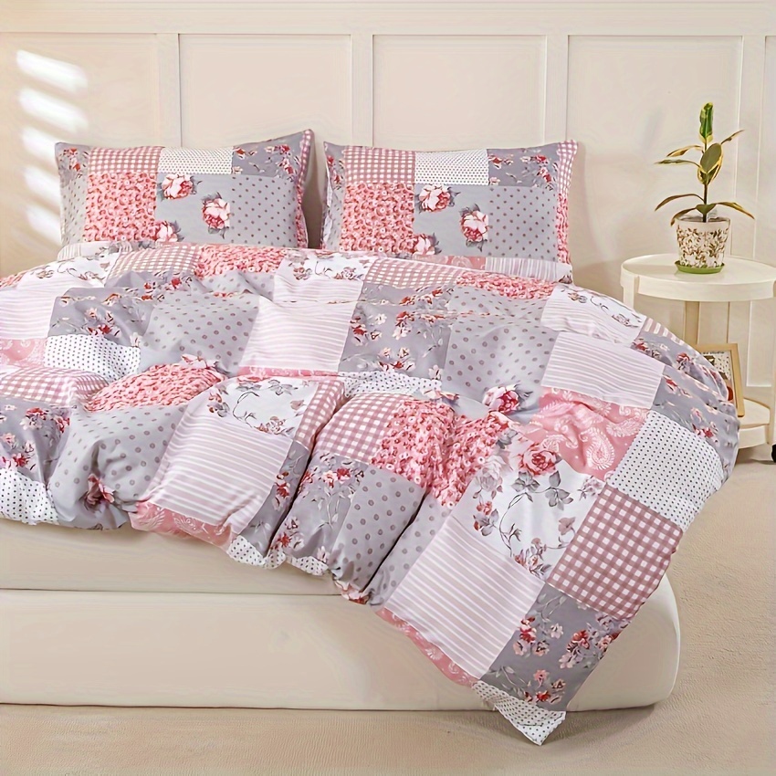 Image of 3pcs Floral Print Duvet Cover Set - Soft & Cozy Bedding With Zip Closure, Includes 1 Duvet Cover And 2 Pillowcases, Perfect For