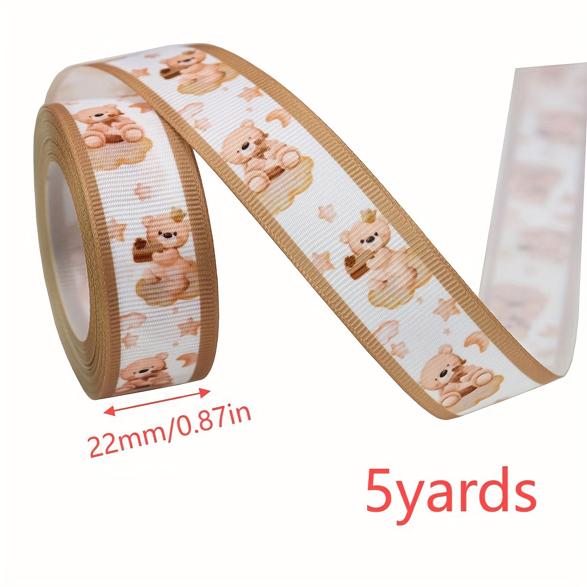 22mm 5 Yards Brown Bear Ribbon Party Scene Decoration Bow Headband Flower Gift Box Packaging Ribbon