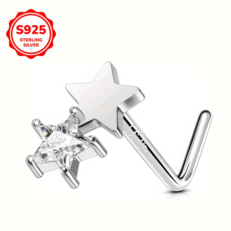 

Elegant Sterling Silver S925 Star Nose Stud With Cubic Zirconia, Hypoallergenic, Lightweight 0.6g - Or Vacation, , Exquisite Stone