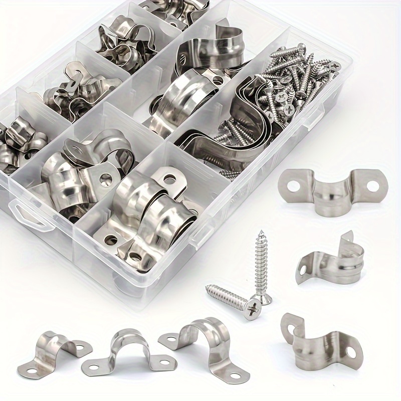 

160pcs Stainless Steel U-shaped Pipe Clamps Set, Metal U-clips Hose Bracket With Screws, Assorted Sizes For Plumbing, Cable Management