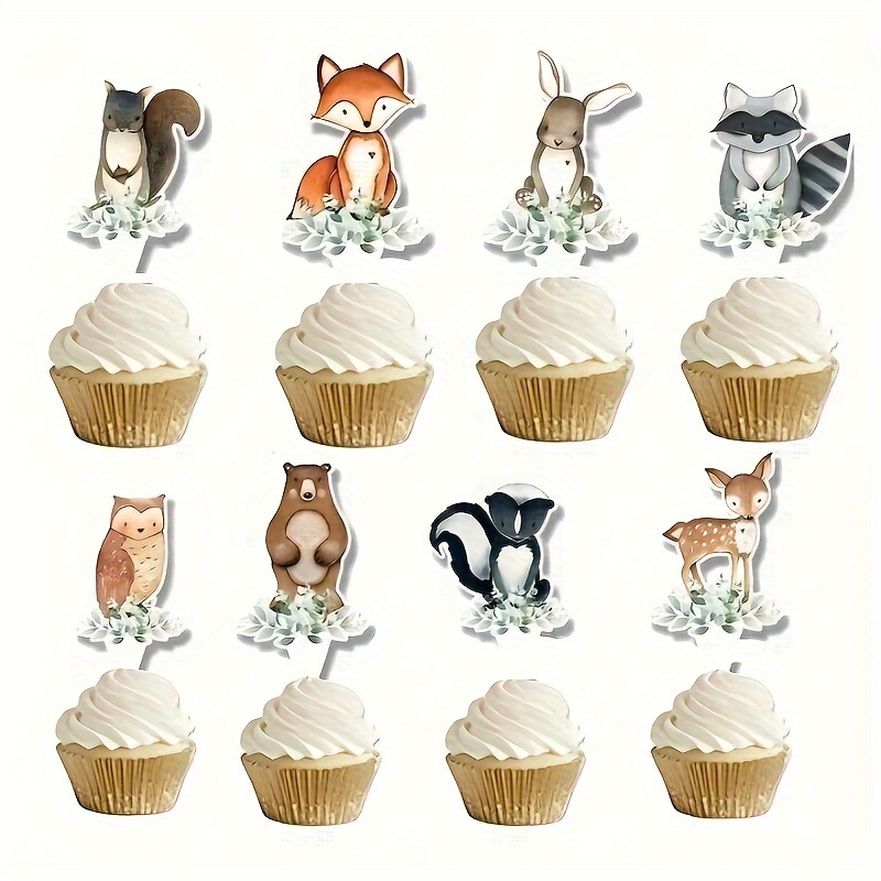 

24pcs Animal Cupcake Toppers, Woodland Theme Baby Shower Cupcake Decorations, Woodland Creatures Baby Shower Forest Animal Cake Toppers