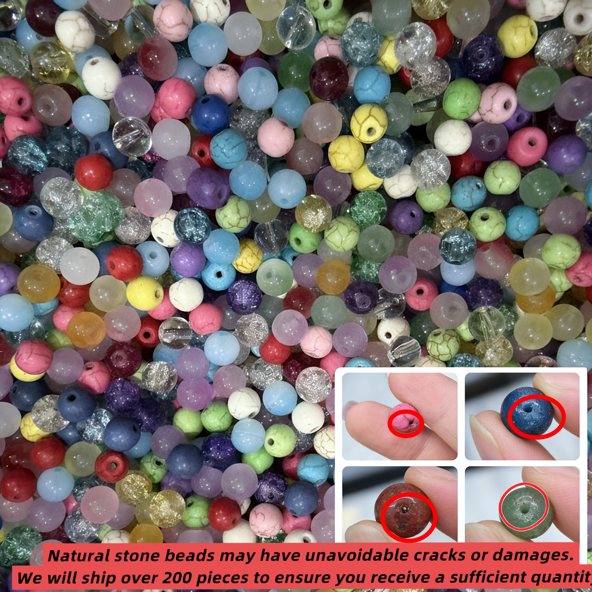 E-shop 200 Stück Natürliche Steinperlen 8mm Verschiedene Sorten Runde Lose Perlen für Schmuckherstellung DIY Ketten Armbänder Ohrringe Bastelarbeiten