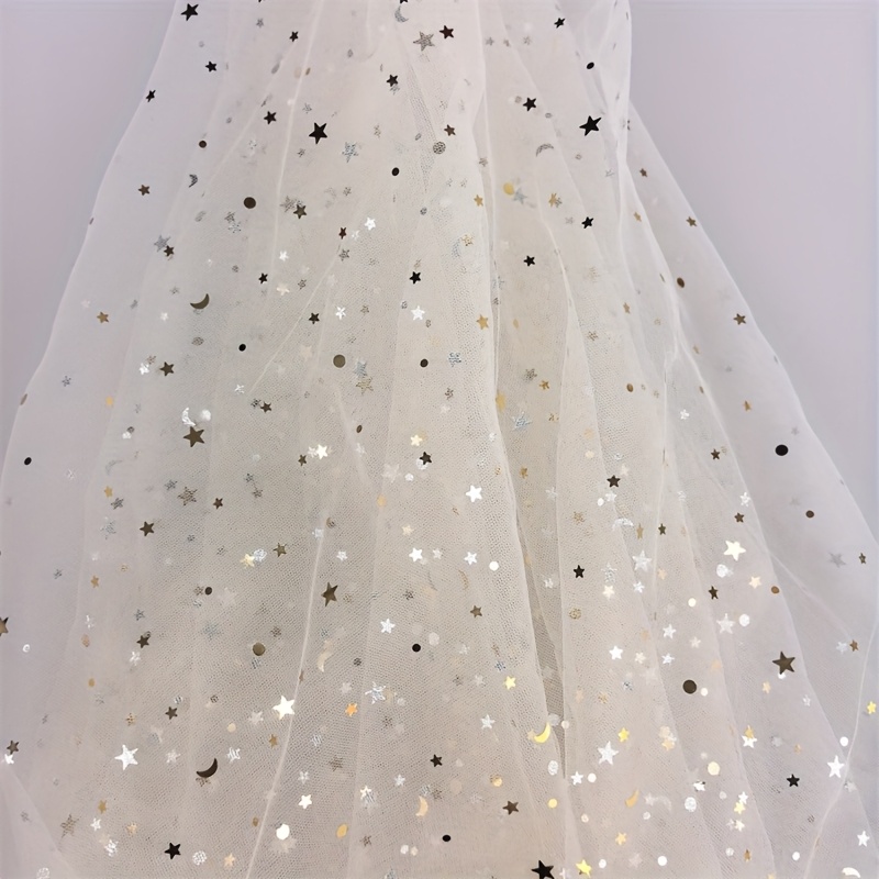 TEMU 1 pièce 59x35,83 pouces Tissu en Transparent à Paillettes Étoile - Tulle pour Loisirs Créatifs DIY, Lavage à Uniquement, Détails en Paillettes,