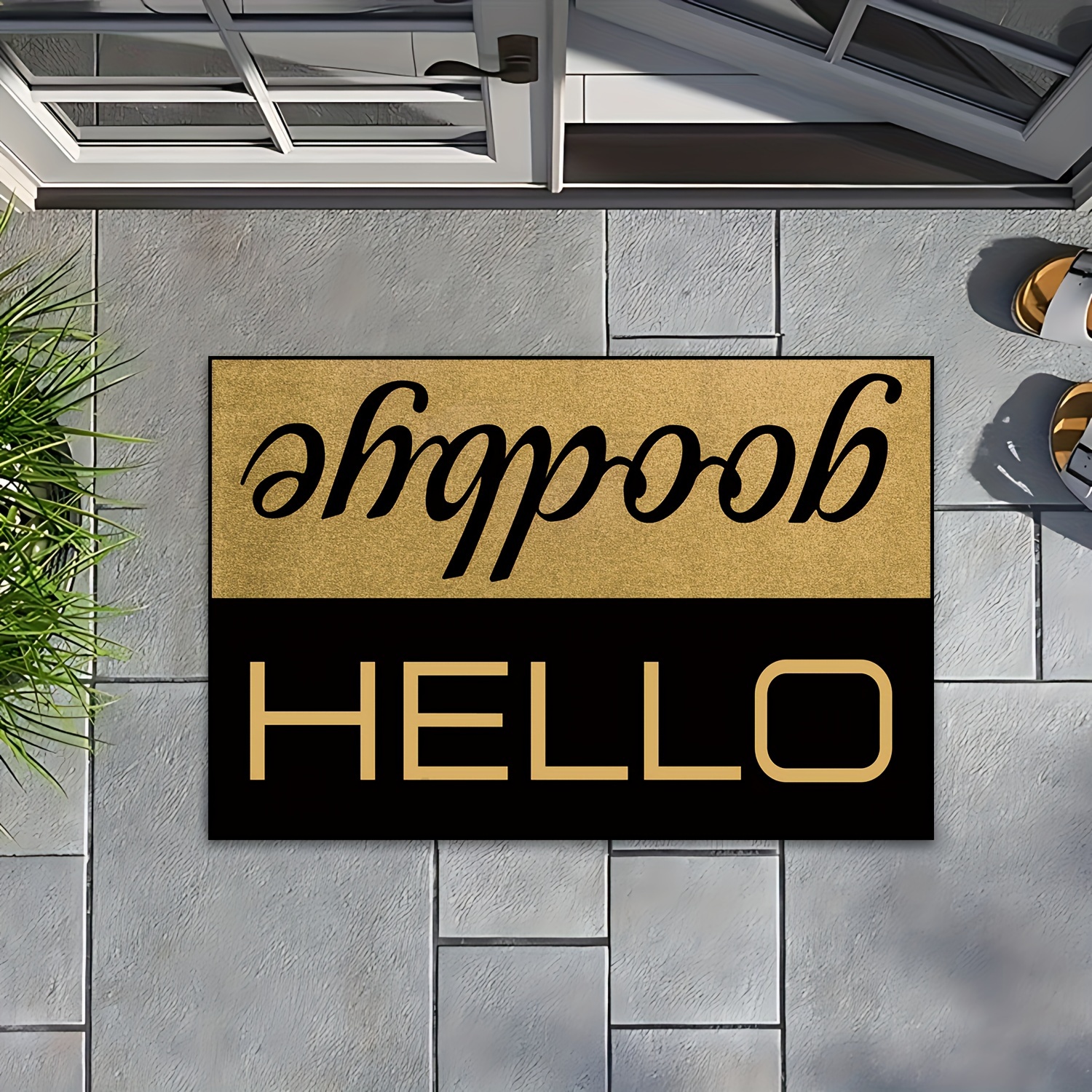 

Elegant Hello Goodbye Entry Welcome Mat: Durable, Waterproof, And Machine Washable For Indoor And Outdoor Use