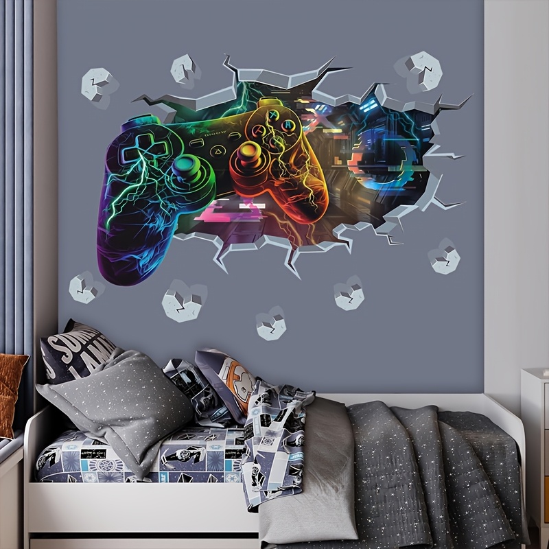 Wondever Large 3D Gaming Room Wall Decals – Controller & Joystick Peel & Stick Stickers, Gamer Decor For Boys Bedroom, Kids Playroom (2 Sheets)