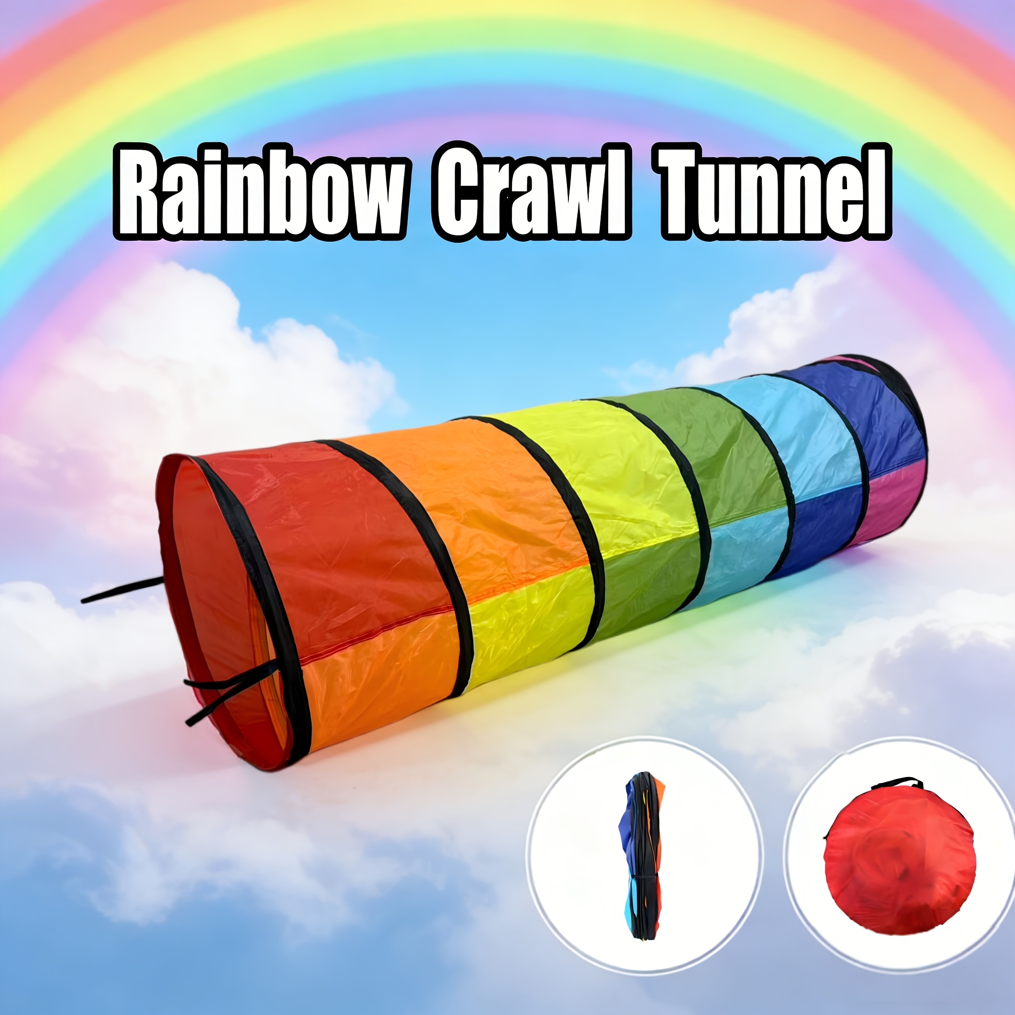 Image of Vibrant Rainbow Tunnel - Collapsible Play Tube, Perfect For Toddlers And Pet