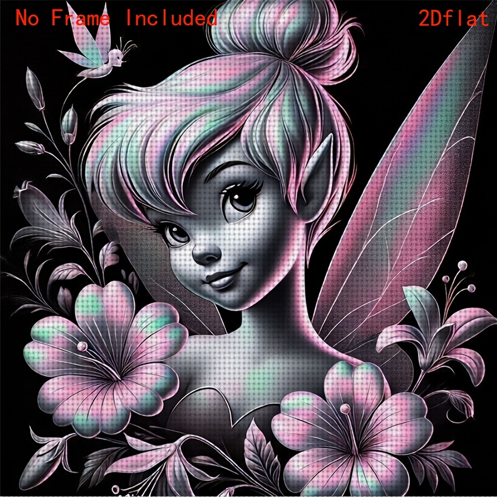 TEMU 1pc Diy Cross- Frameless Embroidery Kit Suitable For Living Room Or Bedroom Wall Decor - "flower Fairy & Pink Flowers" 2d Pattern With