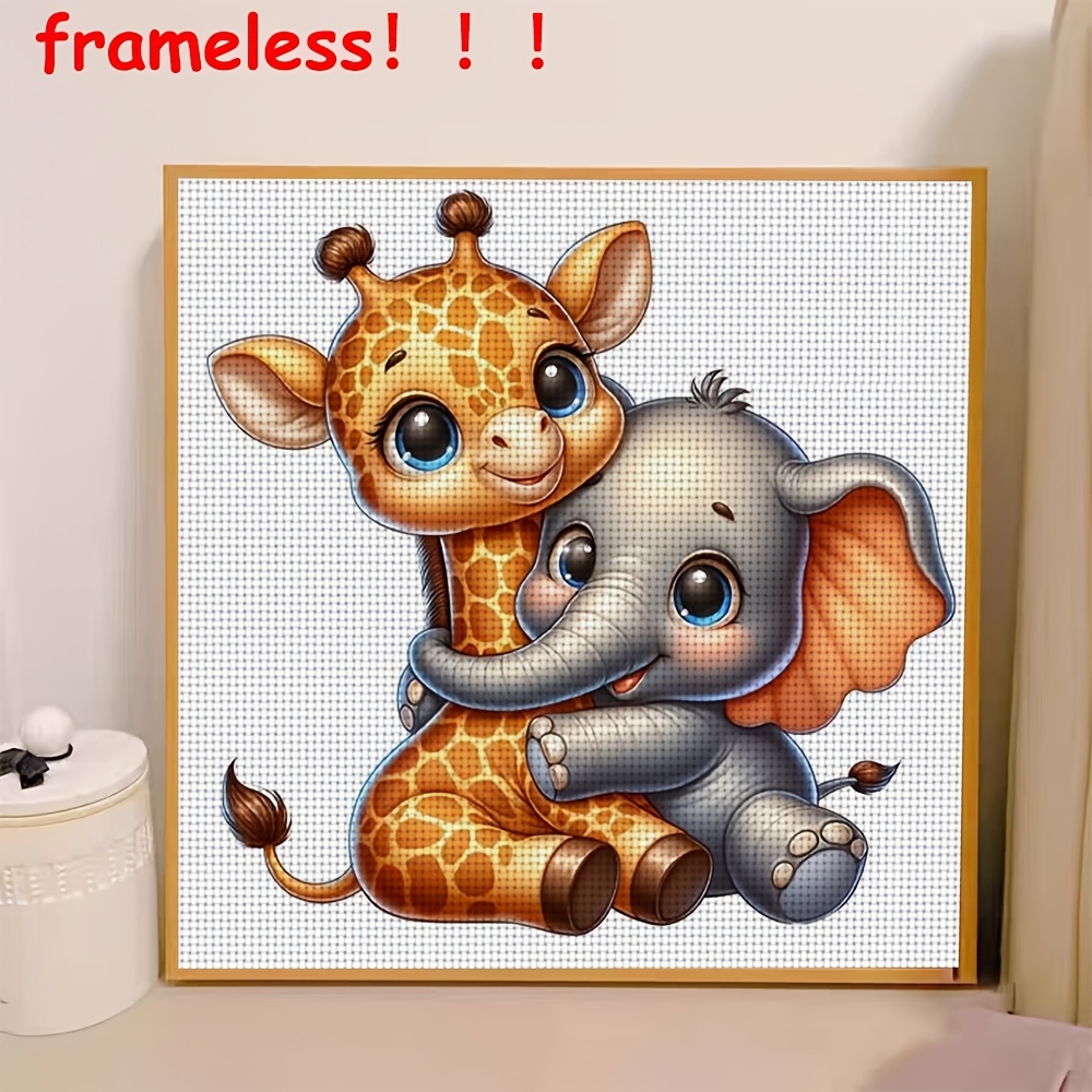 TEMU A Cross Stitch Kit Featuring A Cute Giraffe And Elephant Embracing, Adults And Beginners Looking To . This Frameless Kit Includes Patterned