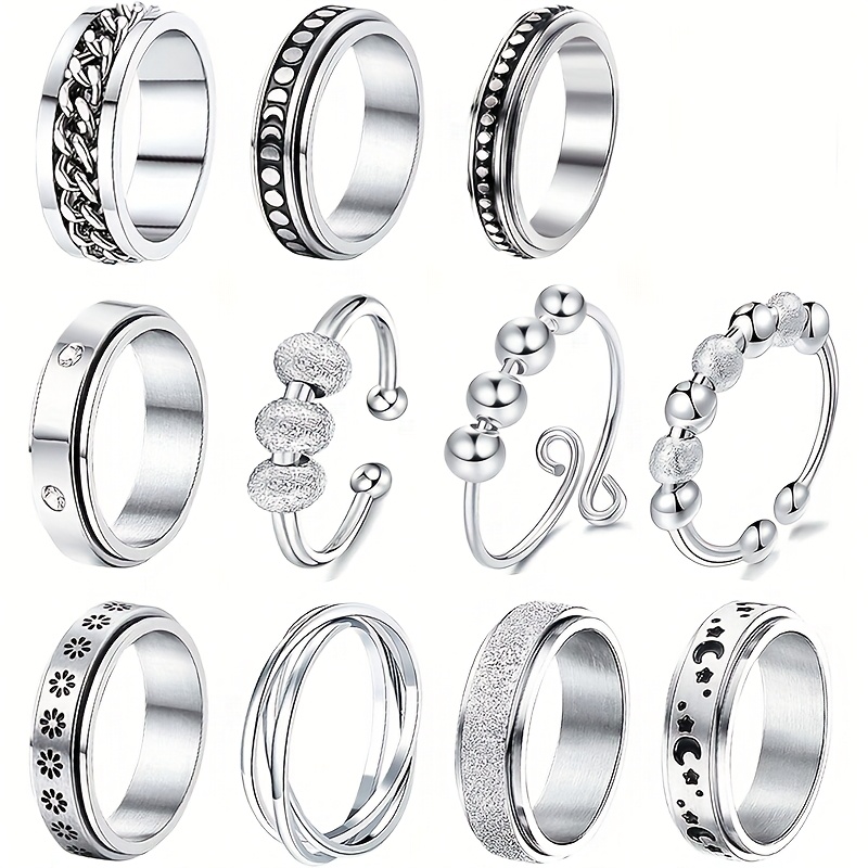 TEMU 11pcs Of Women' Steel Rotating Rings, Fashionable Wedding Rings, Rotating Moon Rings, Unisex Holiday Gifts