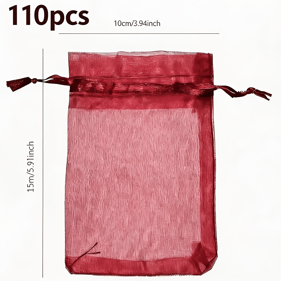 TEMU Cadeau pour Elle/Lui 60/110pcs Sacs Cadeaux en Organza Rouge Vin, Convient pour Diverses Occasions et Multiples , Sacs Cadeaux Transparents à