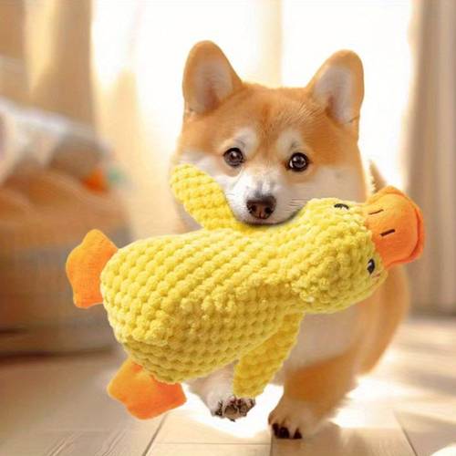 1pc pet toy plush little yellow chew toy dog companion chew resistant and interactive play and teething relief suitable for indoor play with large medium and small dogs