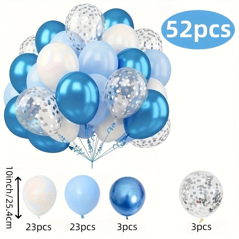 TEMU 52 Ballons , Blanc, Bleu Métallique, de Ballons Argentés, Accessoires de Photographie Atmosphérique. Convient pour Anniversaires, , Remises de