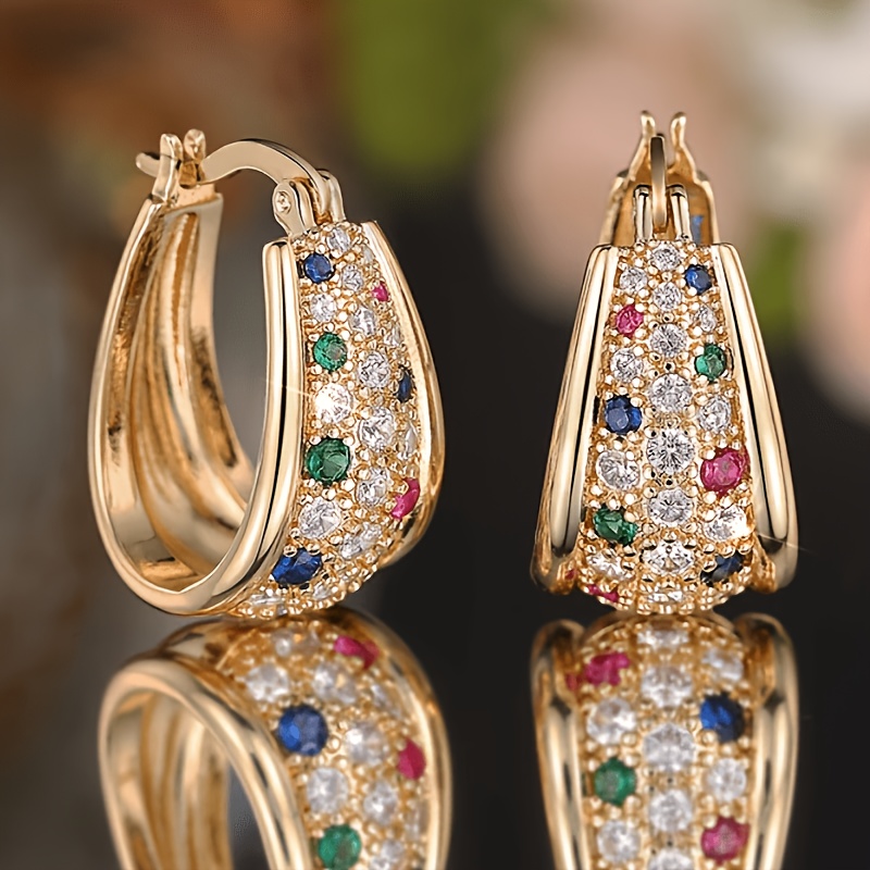 TEMU Angol Of Women's Fashionable Hoop Earrings With Delicate Sparkling Colored Synthetic Synthetic Zirconia, Elegant Jewelry For Banquet In Middle
