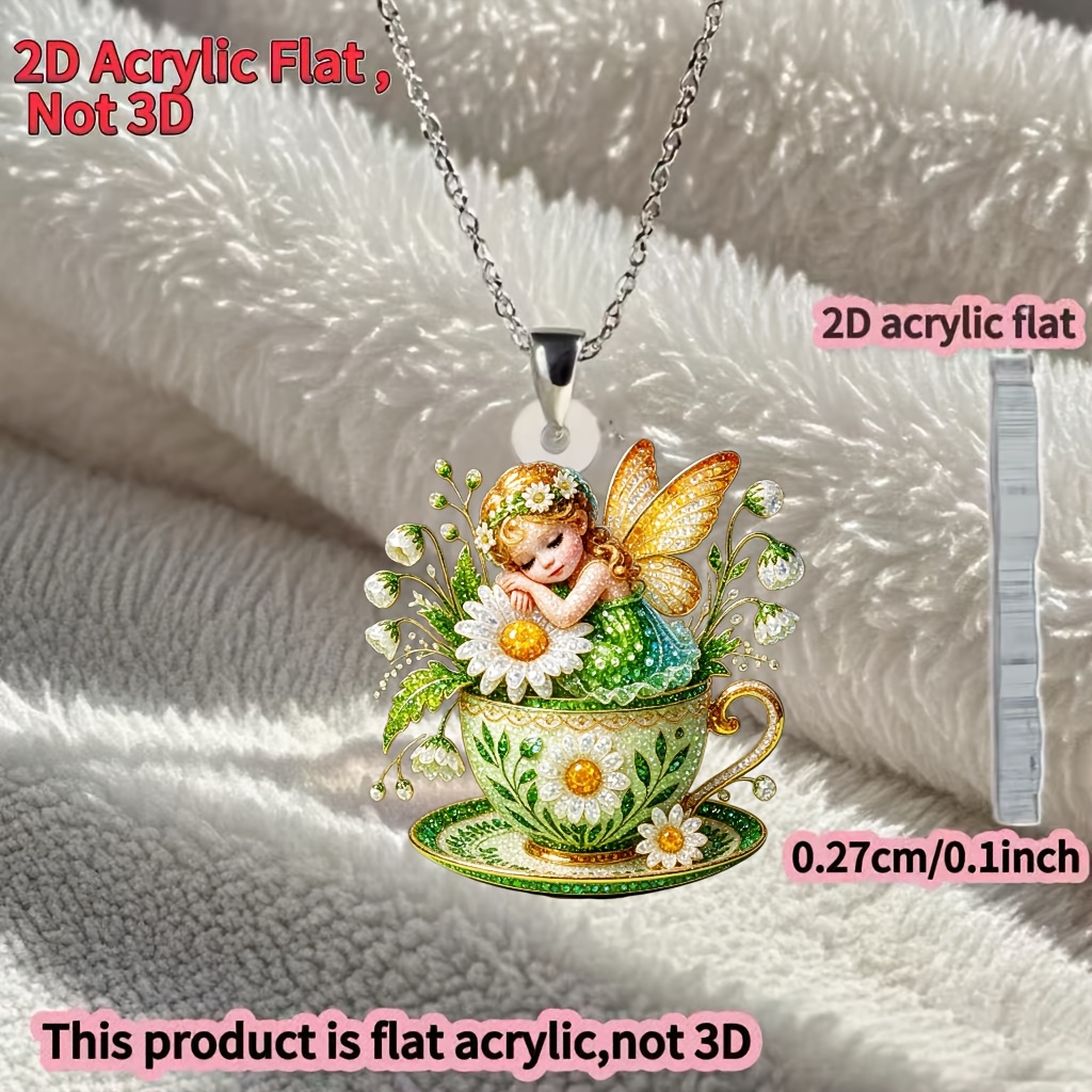 Women's 2D Flat Teacup Acrylic Necklace, DIY Style