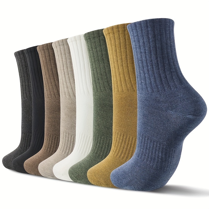 

8 Pairs Mens Cotton Crew Socks, Mixed Color Breathable Sports Leisure Retro Combed Cotton Socks