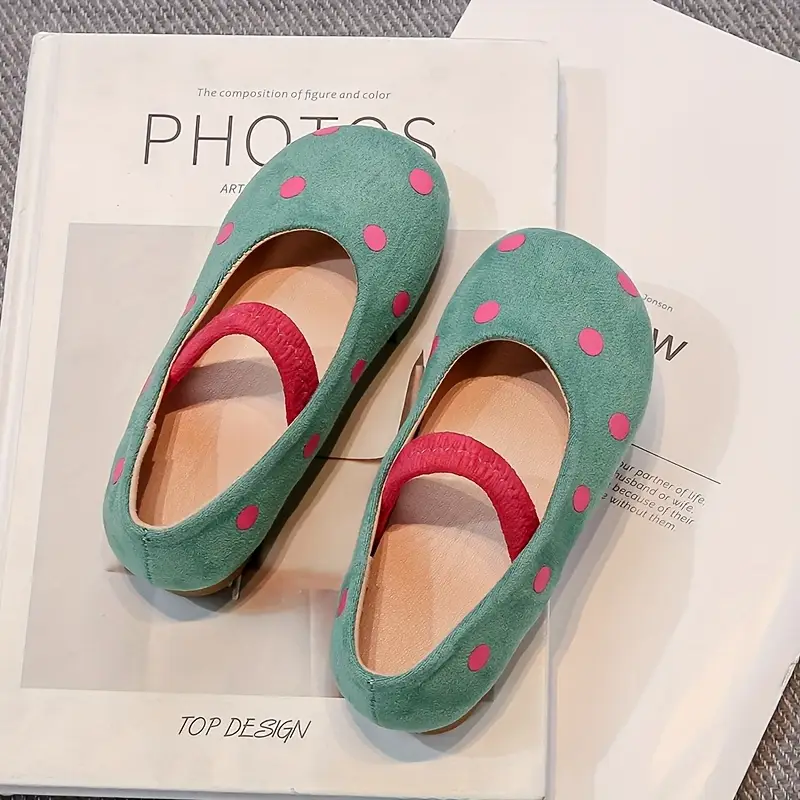 2025 new arrival cute style fashionable polka dot ballet flats for girls low top elastic closure rubber sole wear party wedding shoes girls fashion shoes design elastic closure shoes 23 matcha color 6