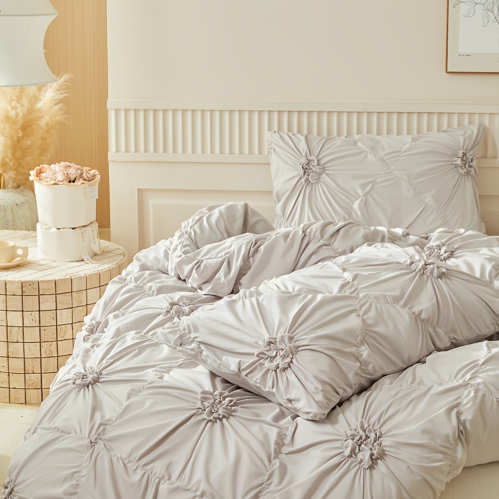 Floral Duvet Cover 2/3pcs Set (1 Duvet Cover And 1/2 Pillowcases), Pleated Floral Design, Easy Fashion, All-Season Bedroom Bedding, with Zipper And Corner Straps, Suitable for Women And Men