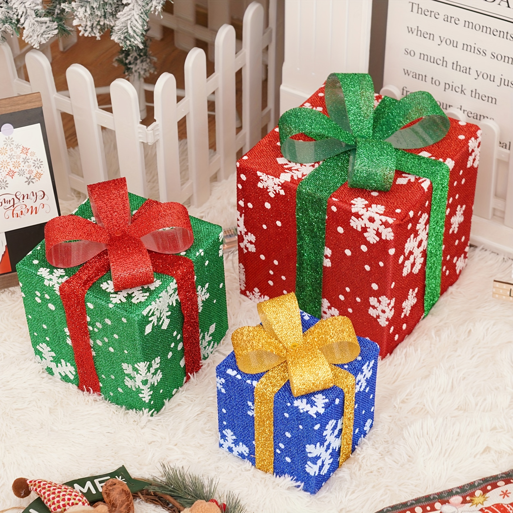 

Set Of 3 Christmas Lighted Gift Boxes, Pre-lit 60 Led Light Up Christmas Tree Box Decorations, Presents Boxes With Ribbon Bows Christmas Tree Decorations For Indoor Outdoor Christmas Pathway