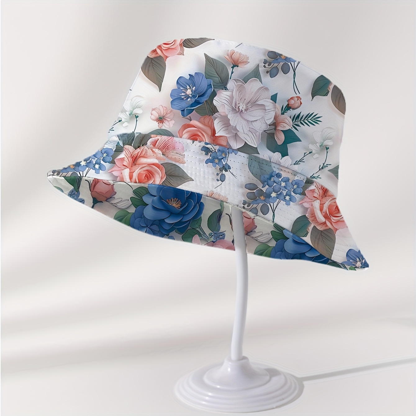 TEMU Reversible Floral Bucket Hat For Men & Women - Sun Protection, Polyester, Non-stretch, Perfect For New Year's