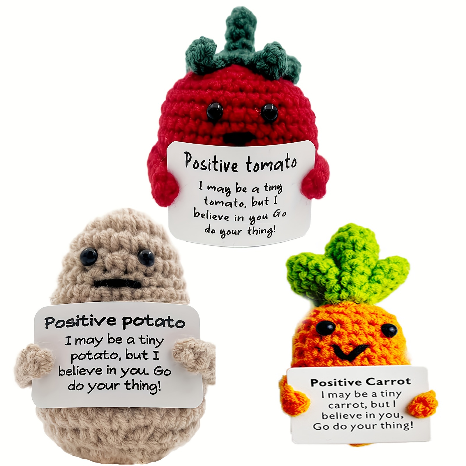 Poupées tricotées positives - Jouets au crochet mignons avec carte  positive,Crochet de soutien émotionnel, décor drôle, jouets de fruits au  crochet