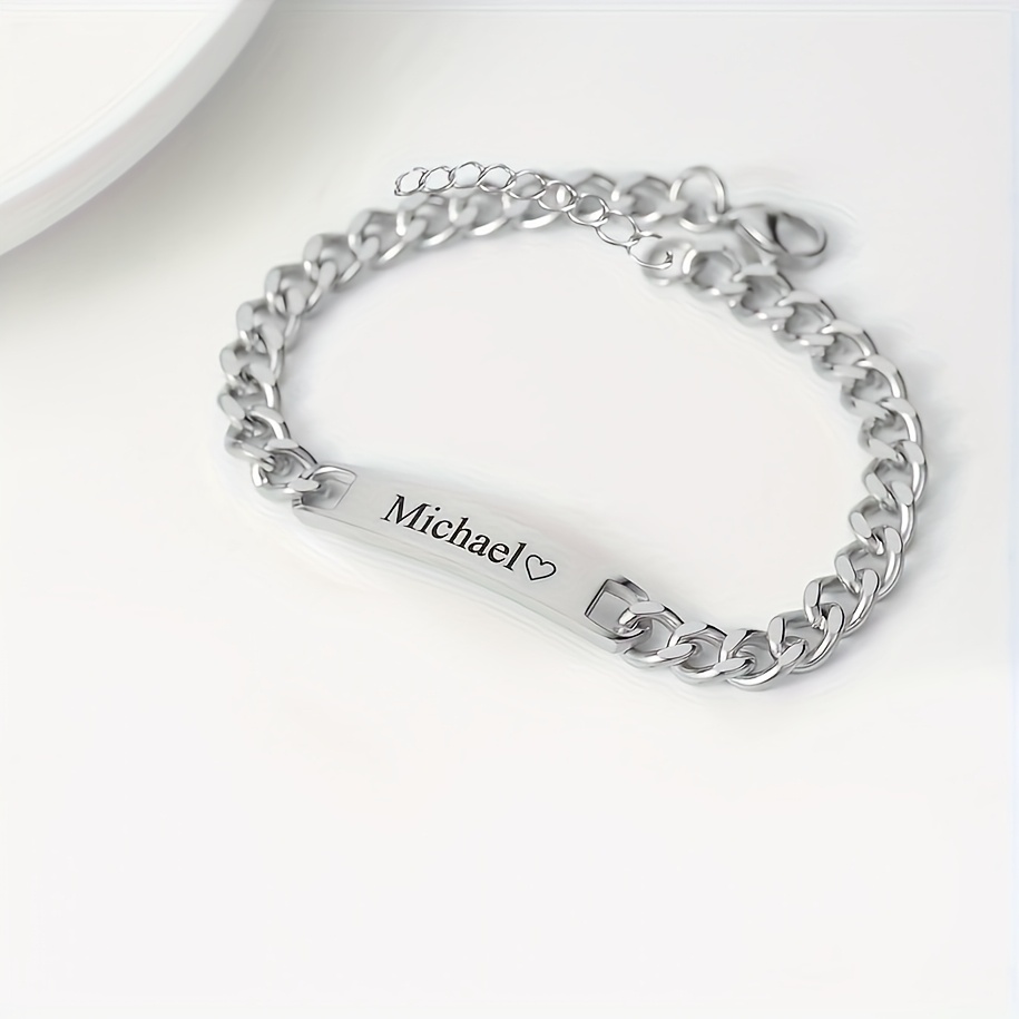 Image of Personalized Engraved Couple Bracelets - Elegant & Simple 304 Stainless Steel, Perfect For Daily Wear Or Gifting On Anniversaries