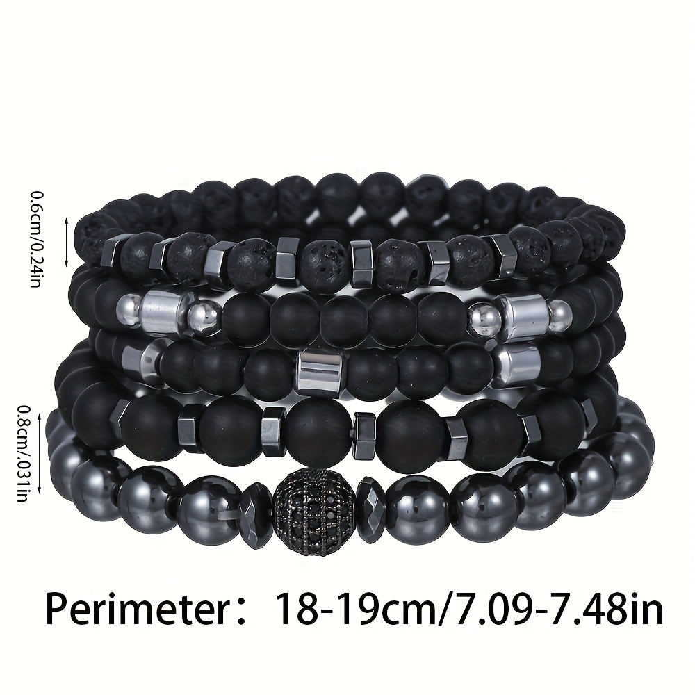 TEMU 5pcs Of Handmade Beaded Stackable Elastic Bracelet Set, Punk Gothic Party Glossy Men's Women's Fashion Jewelry For Holiday Gifts