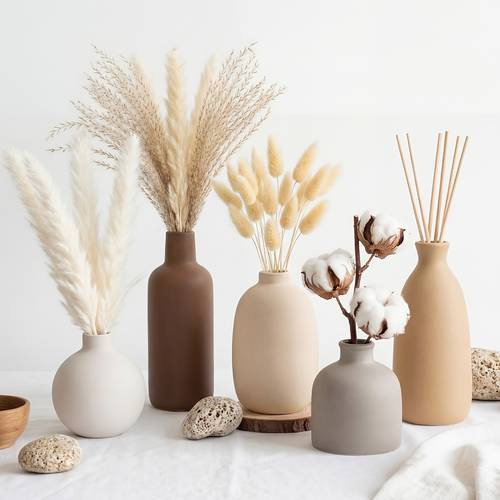 5pcs suitable for modern boho ceramic vase set matte base vases with sturdy footed minimalist aesthetic decorative flower holders for shelf mantle entryway table decor for home decorations ceramic
