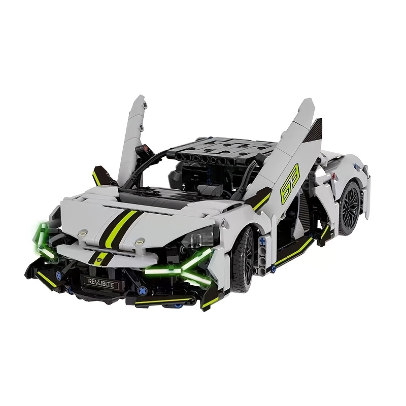 1211pcs White Sports Car Building Blocks Set, Puzzle Assemble Toy, High Difficulty Challenge Bricks, Home Bedroom Decoration, Perfect Christmas Birthday Party Festival Gift