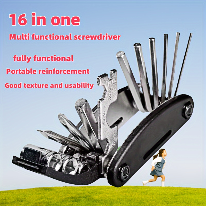 portable folding multi tool with screwdrivers hex wrenches pliers compact alloy handymans toolkit for home bike repair outdoor use design multi tool for sleek metallic construction Product details 1