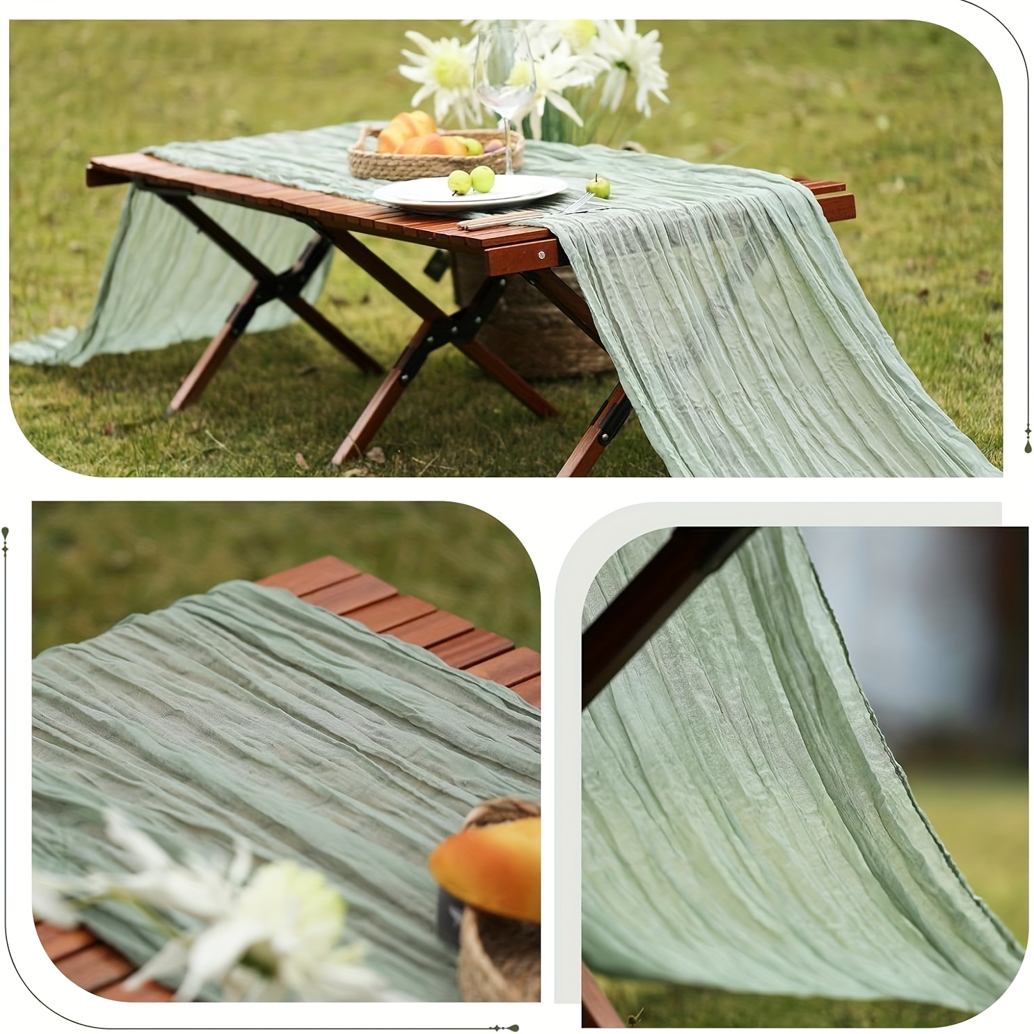Image of 1pc, Sage Tablecloth, 120 Inches (), Bohemian Style Gauze, Suitable For Weddings, Bridal Showers, Transparent Gauze Mat, Summer Home Decor