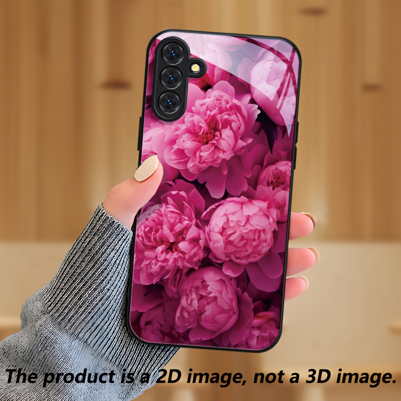 TEMU Phone Case: Pink Peony Soft, , Romantic, And Stylish Tempered Glass Phone Case, Suitable For Galaxy A04, A04s, A05, A05s, A06, A13, A14, A15,