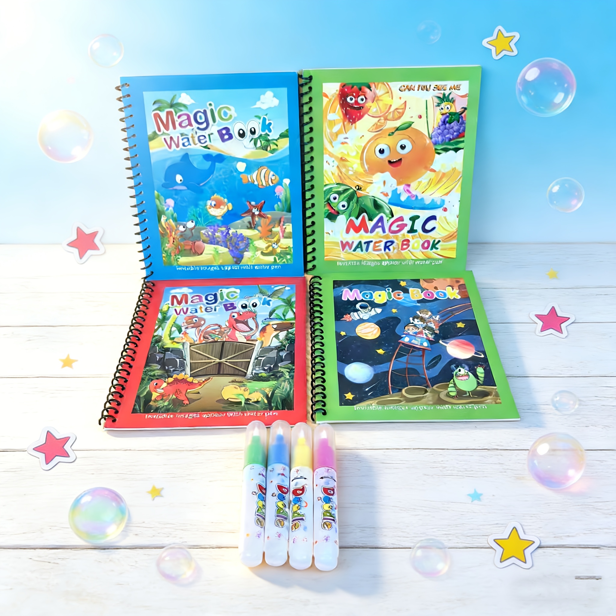 Image of 4pcs Reusable Children's Books - 8 Adorable Themes: Panda, Ocean, Zoo, Fruit, And Dinosaurs, Perfect For Travel Activities And Early Childhood Education Gifts