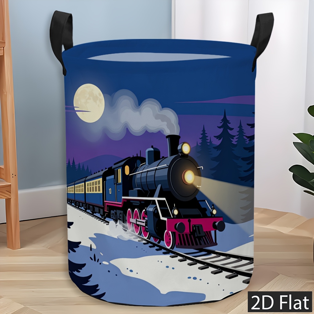 1  foldable laundry basket hamper with steam   night scene   art deco round storage bin suitable for laundry room bedroom foldable polyester clothes hamper with sturdy handle for 2d flat laundry baskets