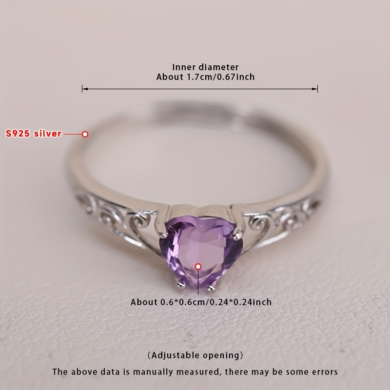 TEMU ["Boîte Cadeau] un anneau en argent S925 925, incrusté d' de cristal violet, anneau à bande ouverte, bague de mariage, bague d'engagement, coupe