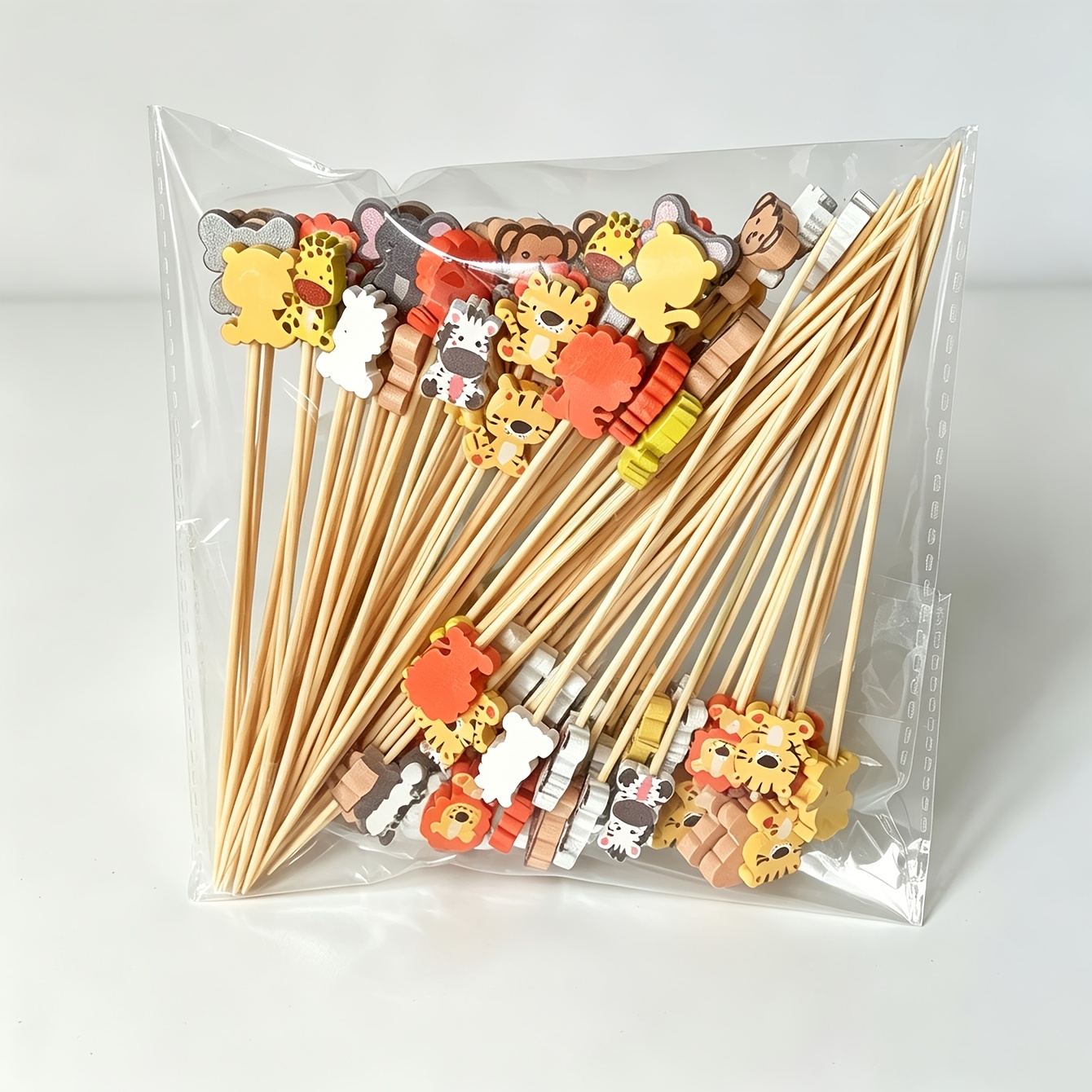 TEMU 100 Pezzi di di Bamb羅 Assortiti a Forma di Animali dei Animati, Creativi Monouso, Decorazioni, Forchette per Hamburger
