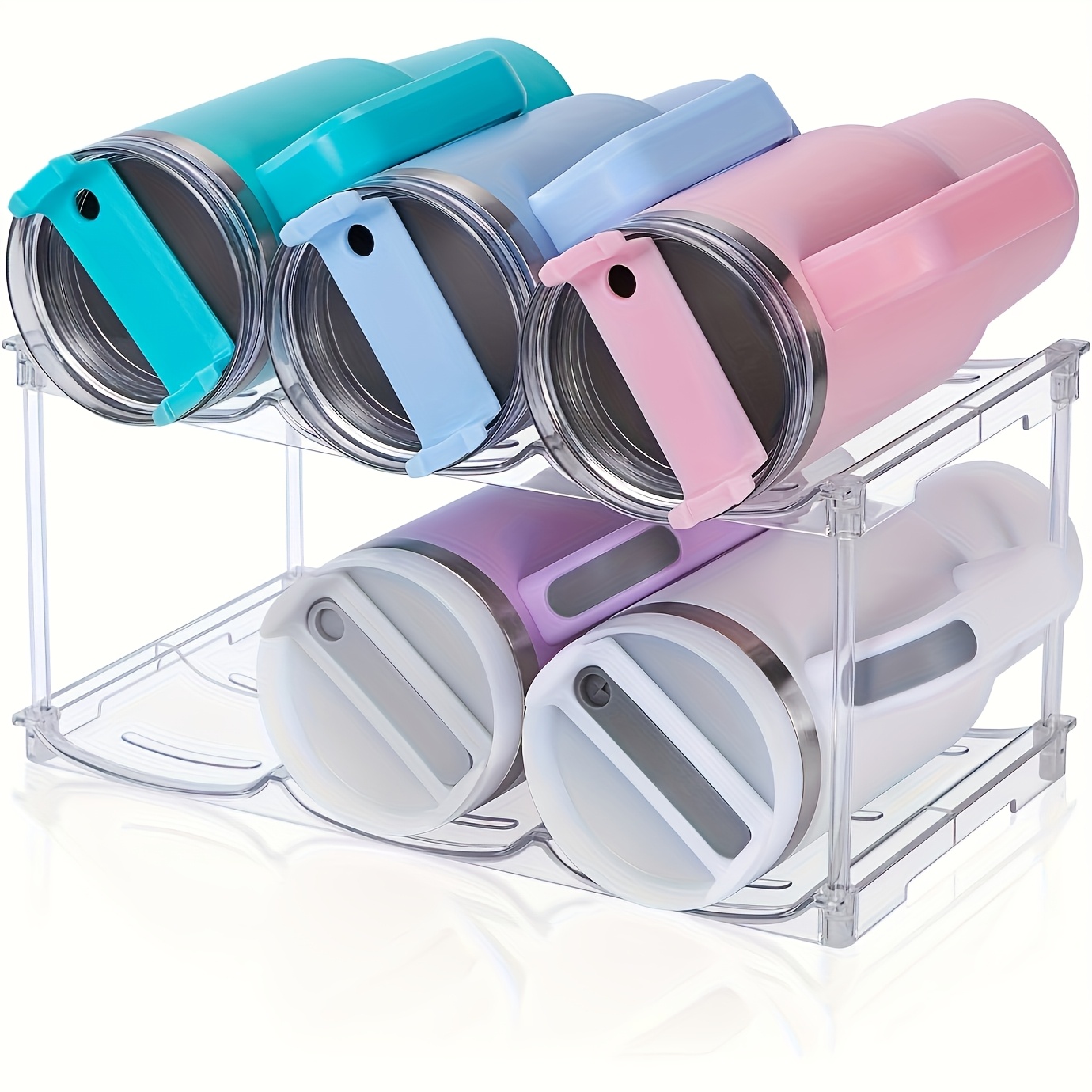 Image of 2/3/4 Layer Stackable Bottles Drinks Organizer Shelf - Clear Plastic Water Bottle Organizer For Kitchen Countertop, Cabinet, Pantry, Fridge