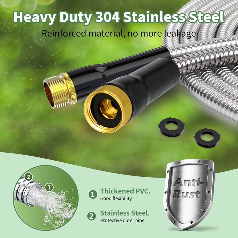 75ft Stainless Steel Metal Garden Hose – Lightweight, No-Kink, Ultra Flexible – 500 PSI