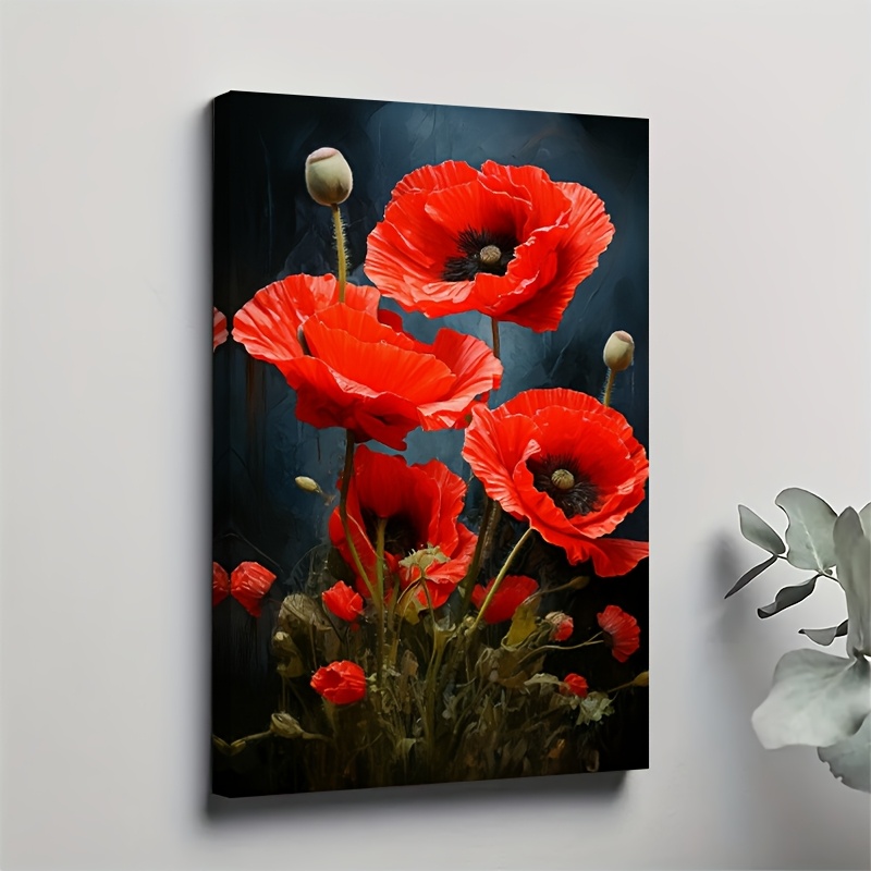 TEMU 1pc Vibrant Red Poppy Oil Painting Canvas Wall Art - X 17.72 Inch, Solid Wood Frame, Ideal For Living Room, Office, Bar, Courtyard Decor, Living