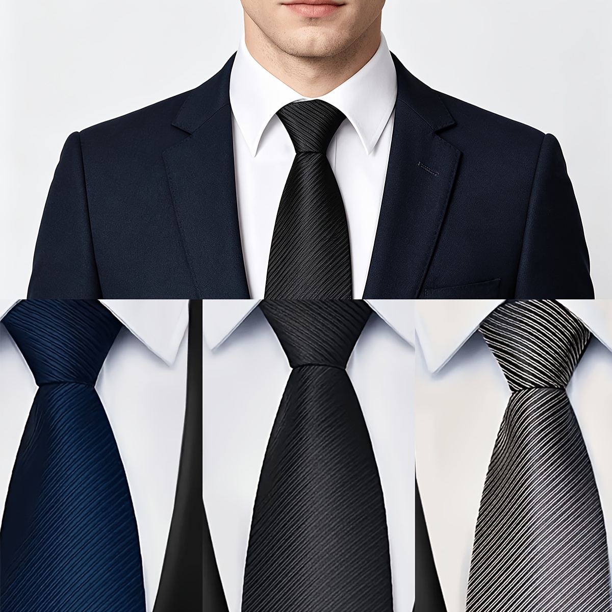 TEMU 3 piezas de corbata roscada de color sólido, , para hombre, boda, negocio, cremallera conveniente