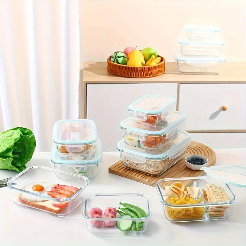 1pc borosilicate glass lunch box with lid microwave dishwasher safe rectangular food storage container for students office workers meal prep leak proof stackable oven safe freezer friendly Product details 7