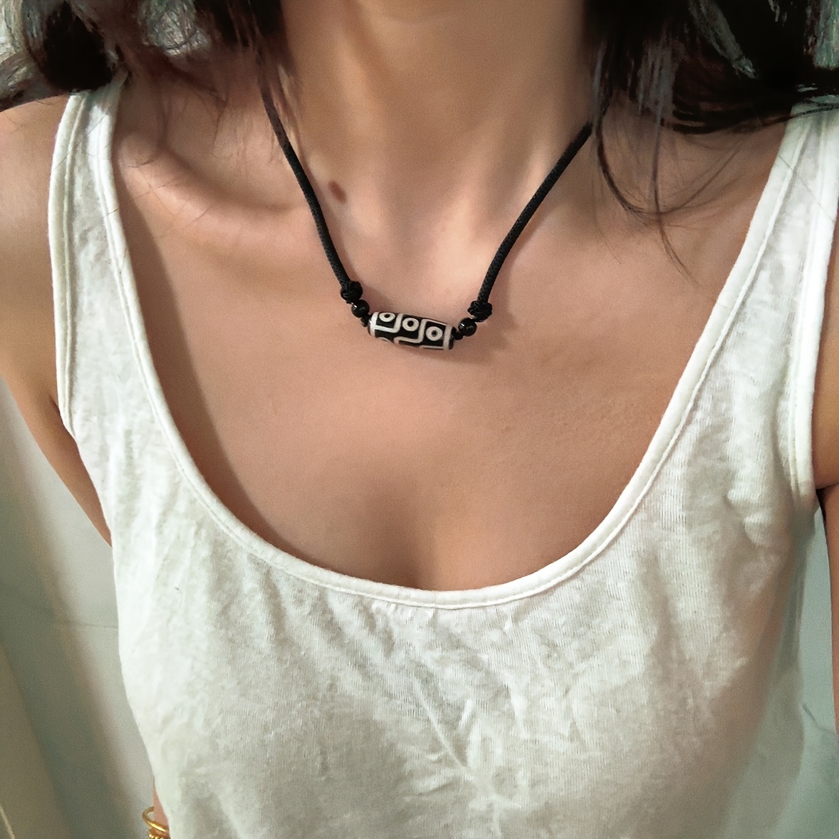 Adjustable Ethnic Nine Eyed Dzi Bead Braided Rope Necklace