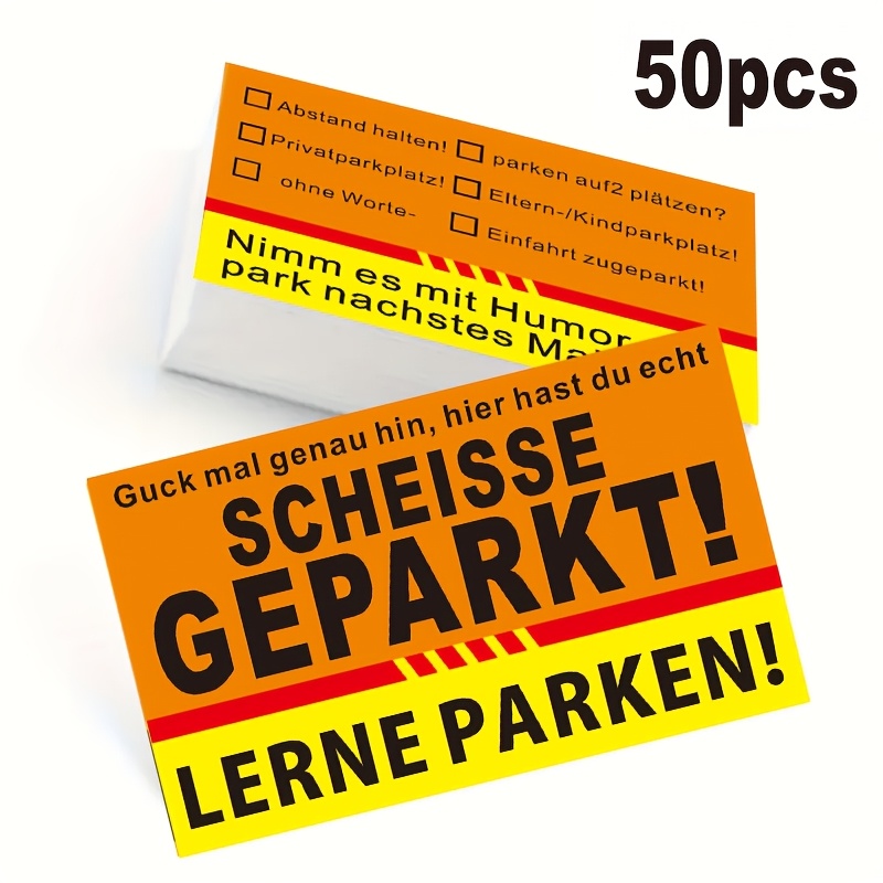 

50-pack Funny Parking Tickets, German Style Non-compliance Warning Cards, Paper Parking Notices For Improperly Vehicles, Prank Parking Violation Cards