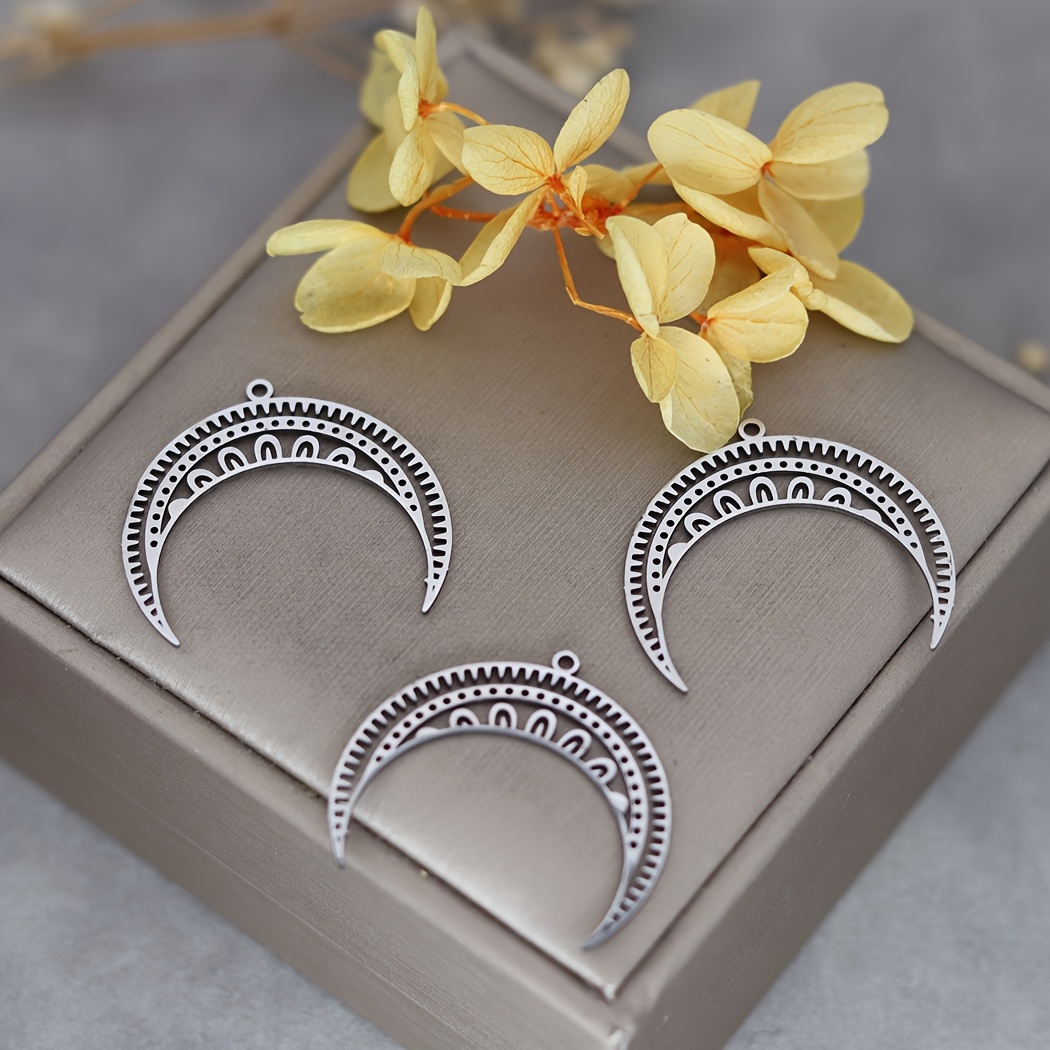 Image of 3pcs Hollow-out Stainless Steel Pendant Charms For Jewelry Making Diy Craft Tassels Bohemia Earrings Necklace