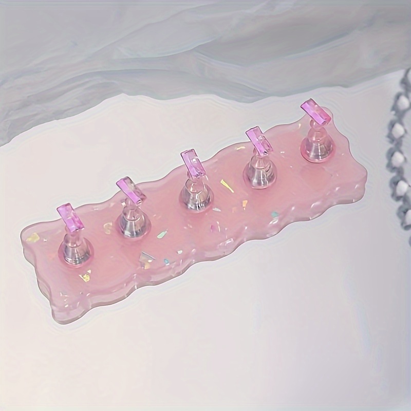 TEMU Nail Art Practice Base Stand For Wearing Nails And Shaping Practice Iridescent Transparent Base