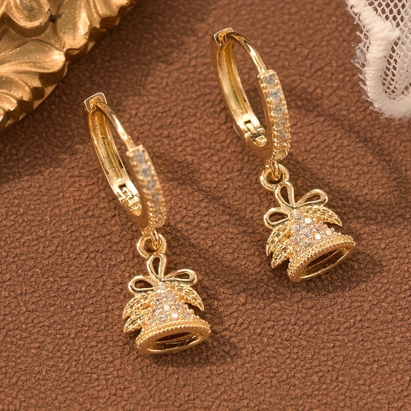 

1 Pair Elegant 18k Golden Plated Bell Pendant Earrings With Synthetic Cubic Zirconia, Fashionable Holiday Jewelry For Women, 's Day, Daily & Sports Wear