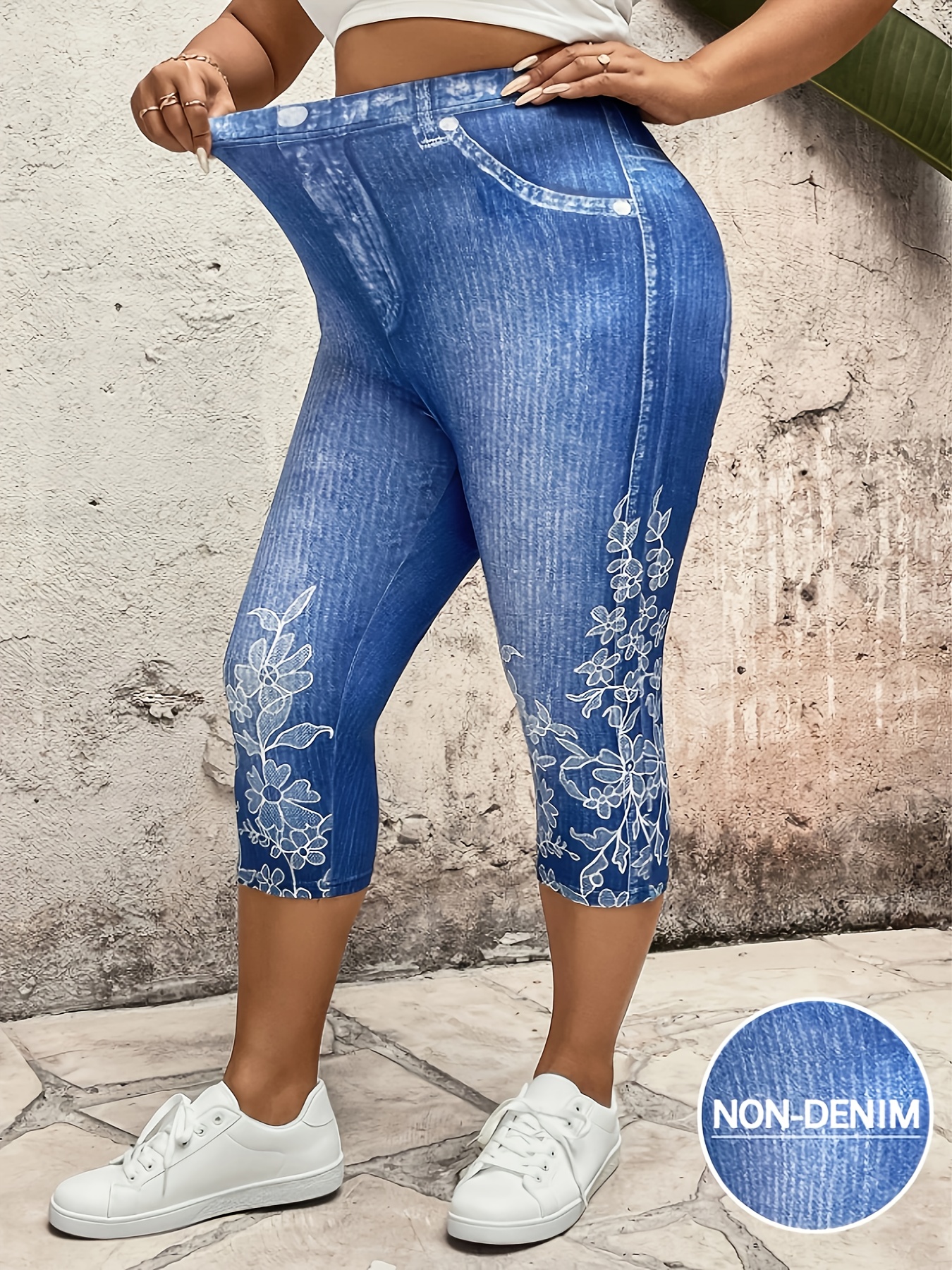 Capri Jeans Stretch Capris Elastic Waist Plus Size Women's High