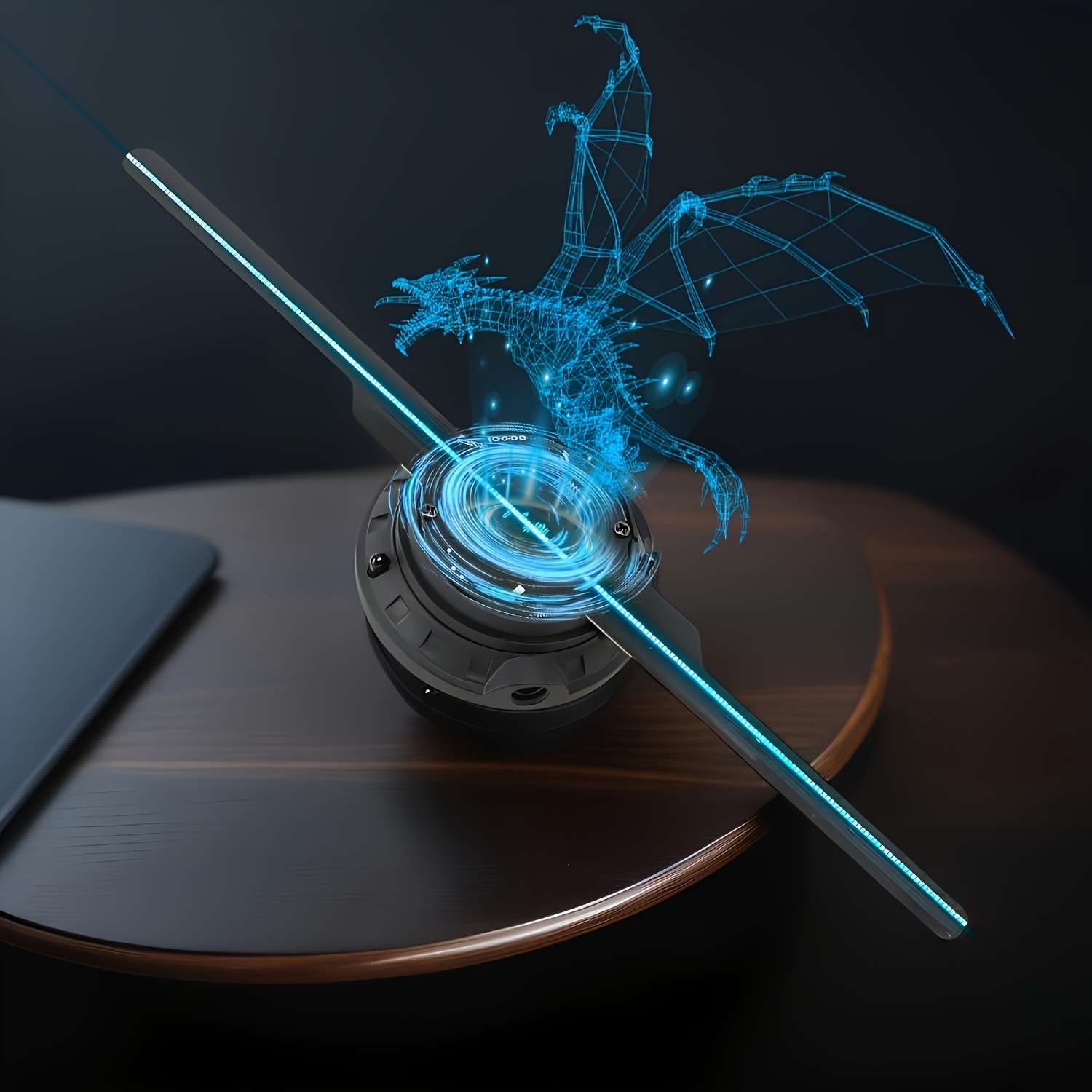 wall mountable 3d holographic projector fan 40cm 15 75in hd   display with 224 led   system for 3d movies logo projection compatible with remote control included brackets adapter pack Product details 0