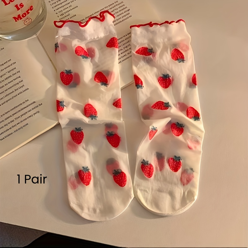 1/6 Pair Cute Cartoon Fruit Pattern Lace Women's Thin Socks -6 Pairs Random